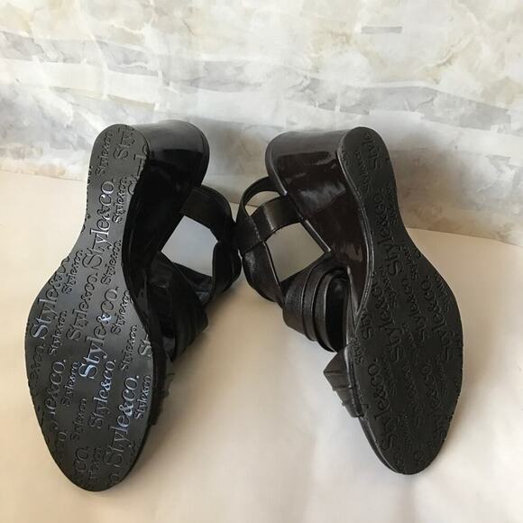 A8). Style & Co. Open Toes Wedges Dark Chocolate 5.5M - Picture 7 of 9